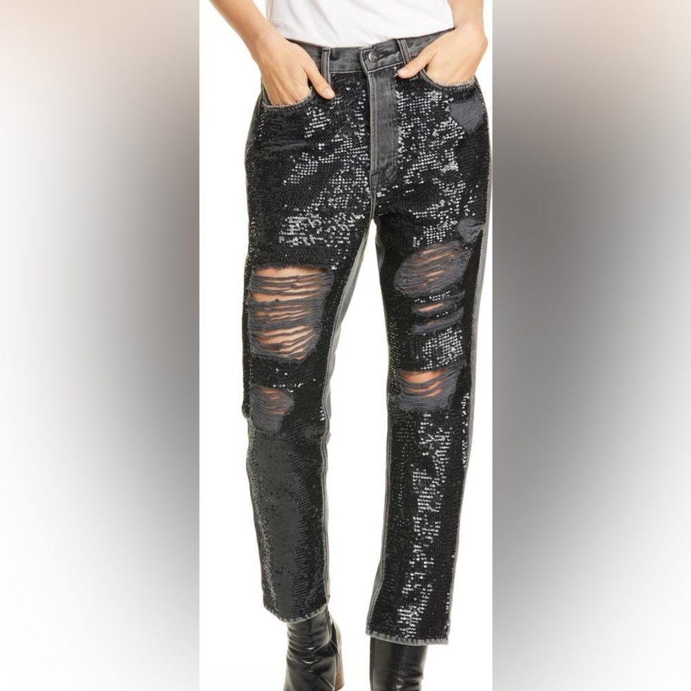 NWOT Frame basque sequin jeans straight leg high waisted SZ 25